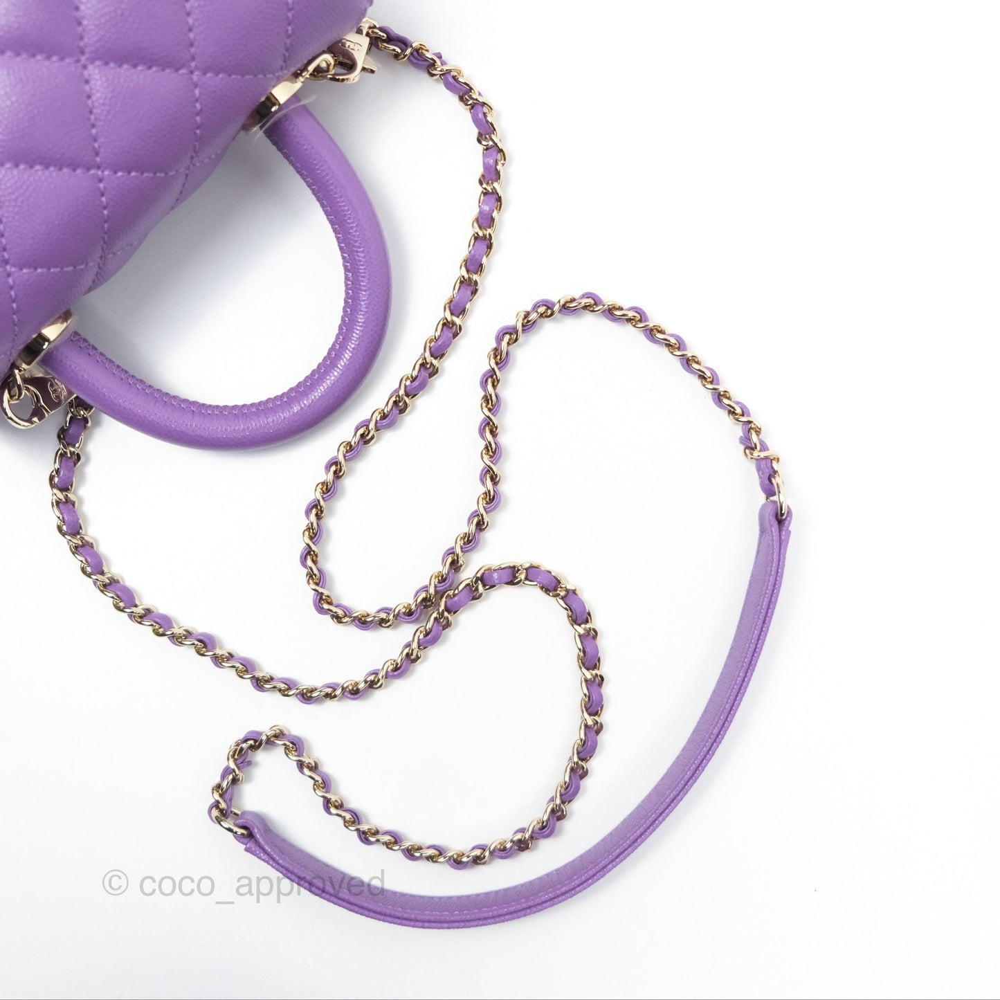 Chanel Quilted Mini Coco Handle Caviar Purple Gold Hardware