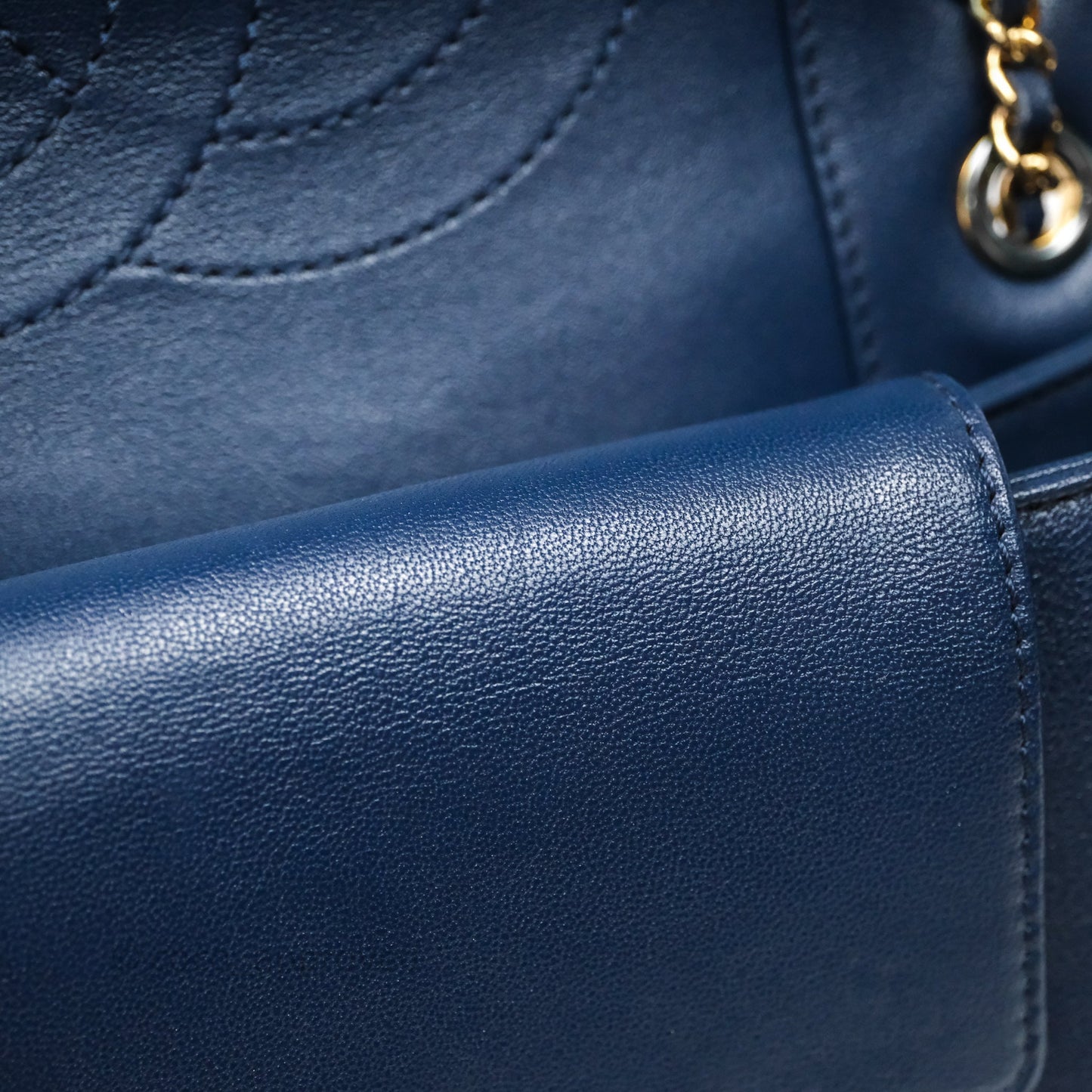 Chanel Mademoiselle Vintage Flap Bag Navy Sheepskin Gold Hardware
