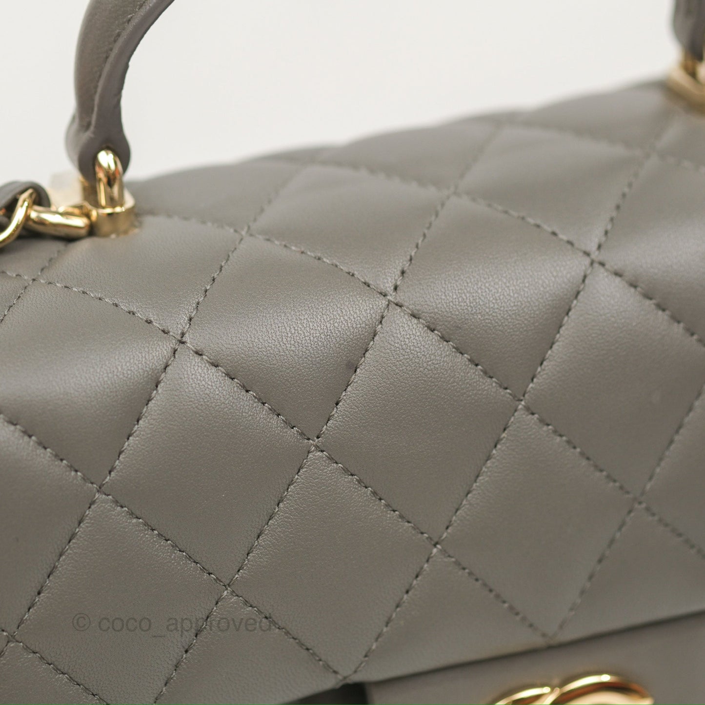 Chanel Top Handle Mini Rectangular Flap Bag Grey Lambskin Gold Hardware