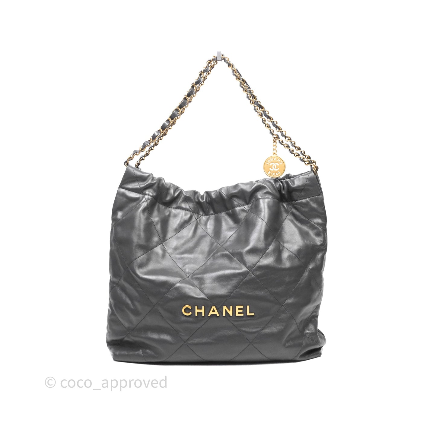 Chanel 22 Bag Medium Dark Grey Calfskin Gold Hardware