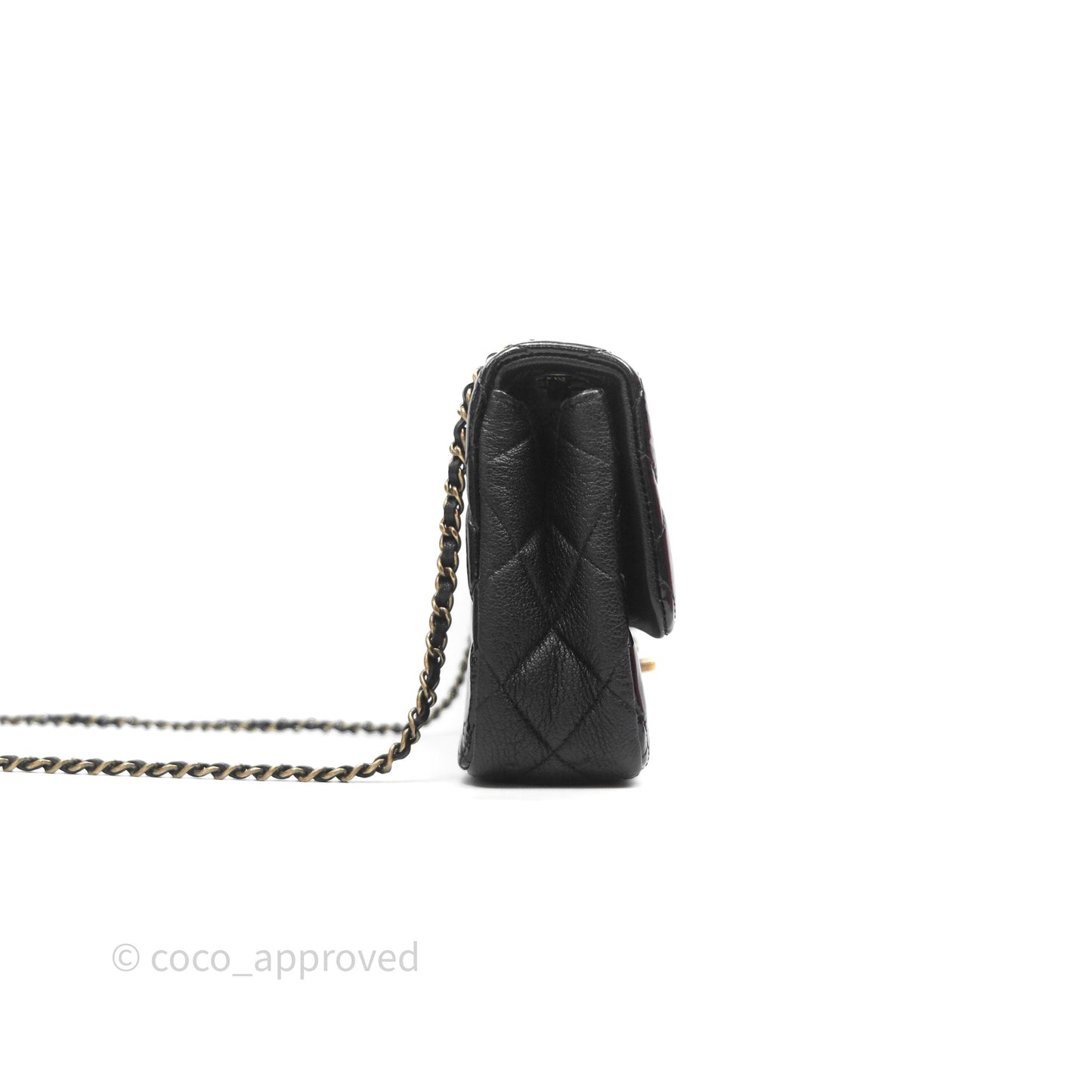 Chanel Quilted Medium Eyelet Flap Bag Black Patent Aged Gold Hardware