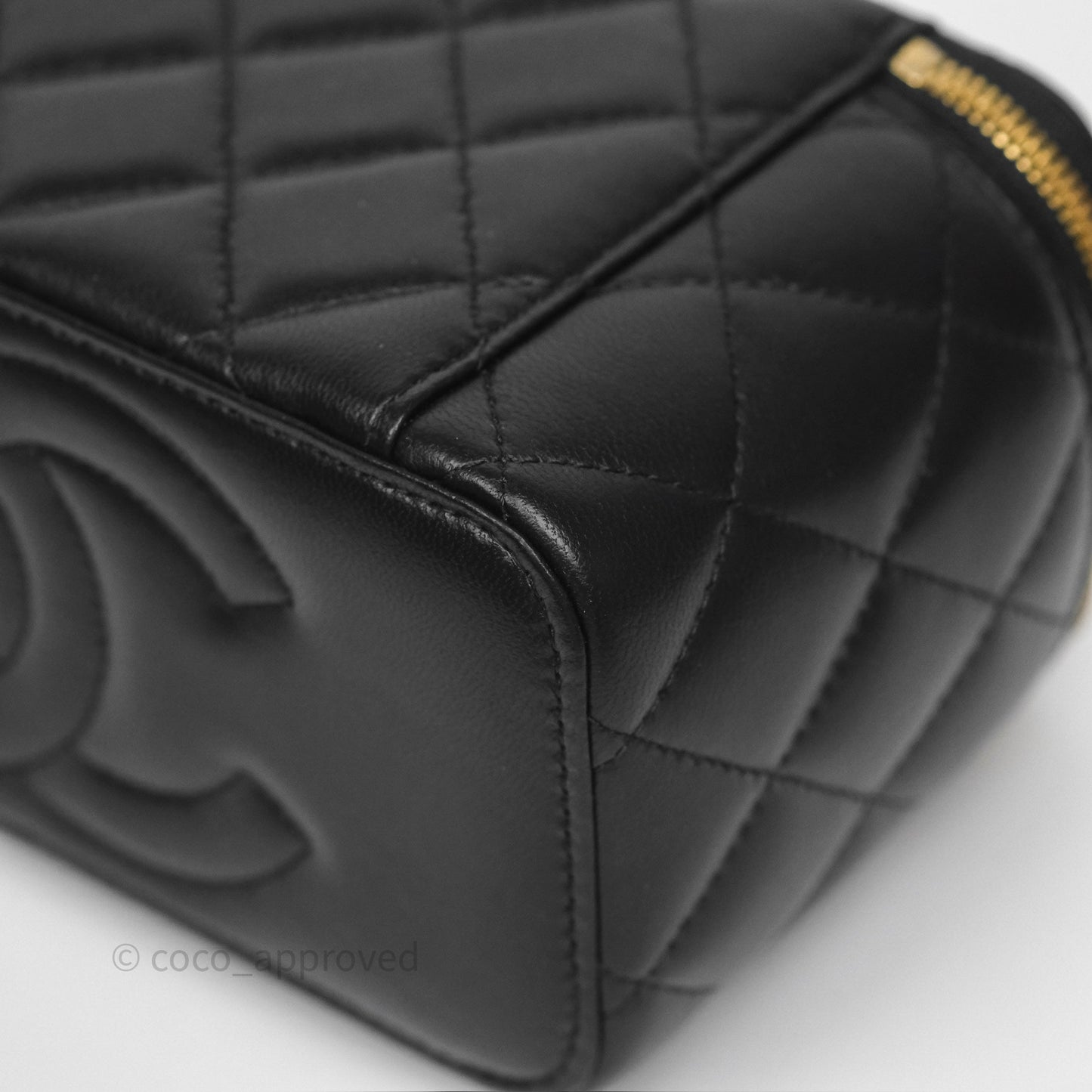 Chanel Vanity with COCO Heart Chain Black Lambskin Aged Gold Hardware