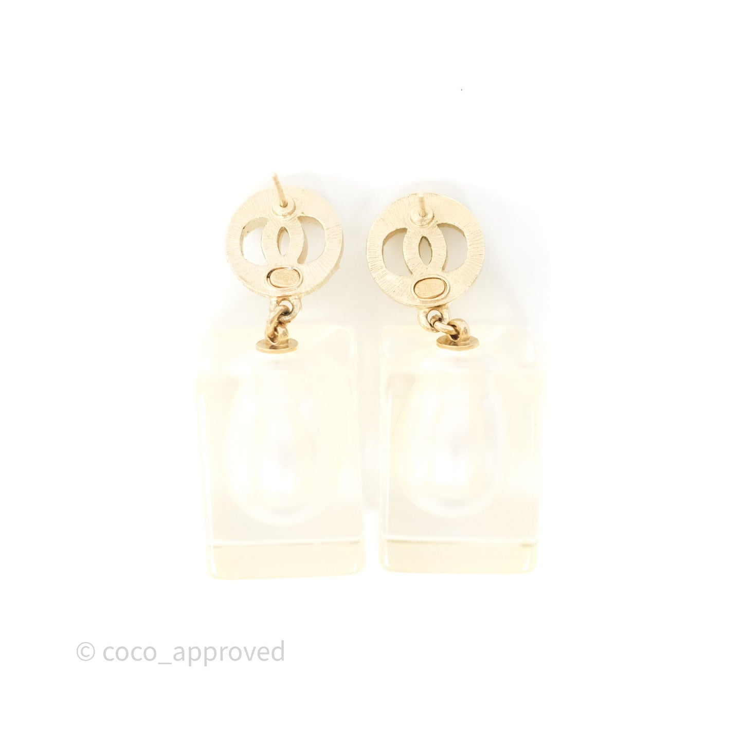Chanel CC Crystals Pearl Resin Cube Drop Earrings 19K