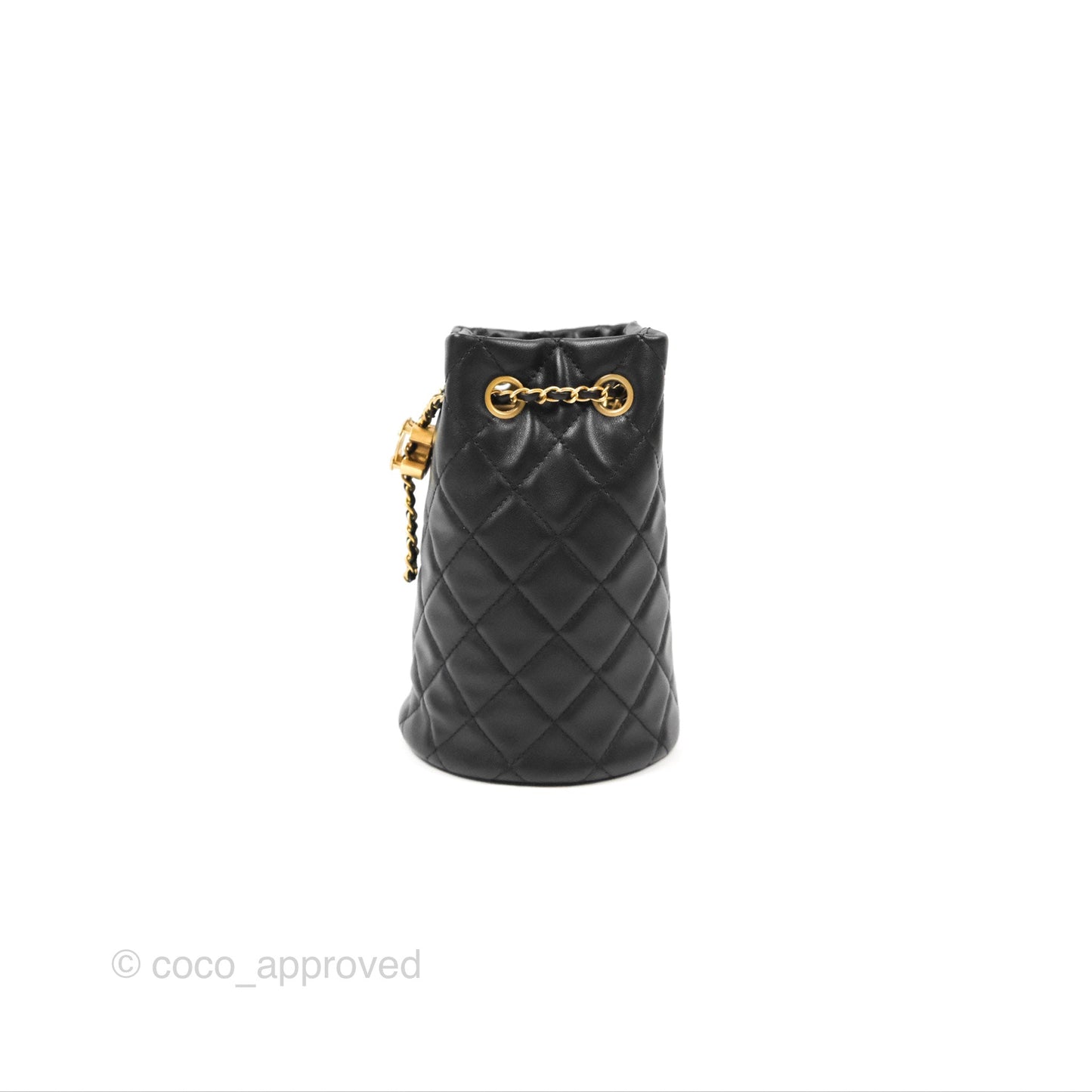 Chanel Pearl Crush Bucket Bag Black Lambskin Aged Gold Hardware