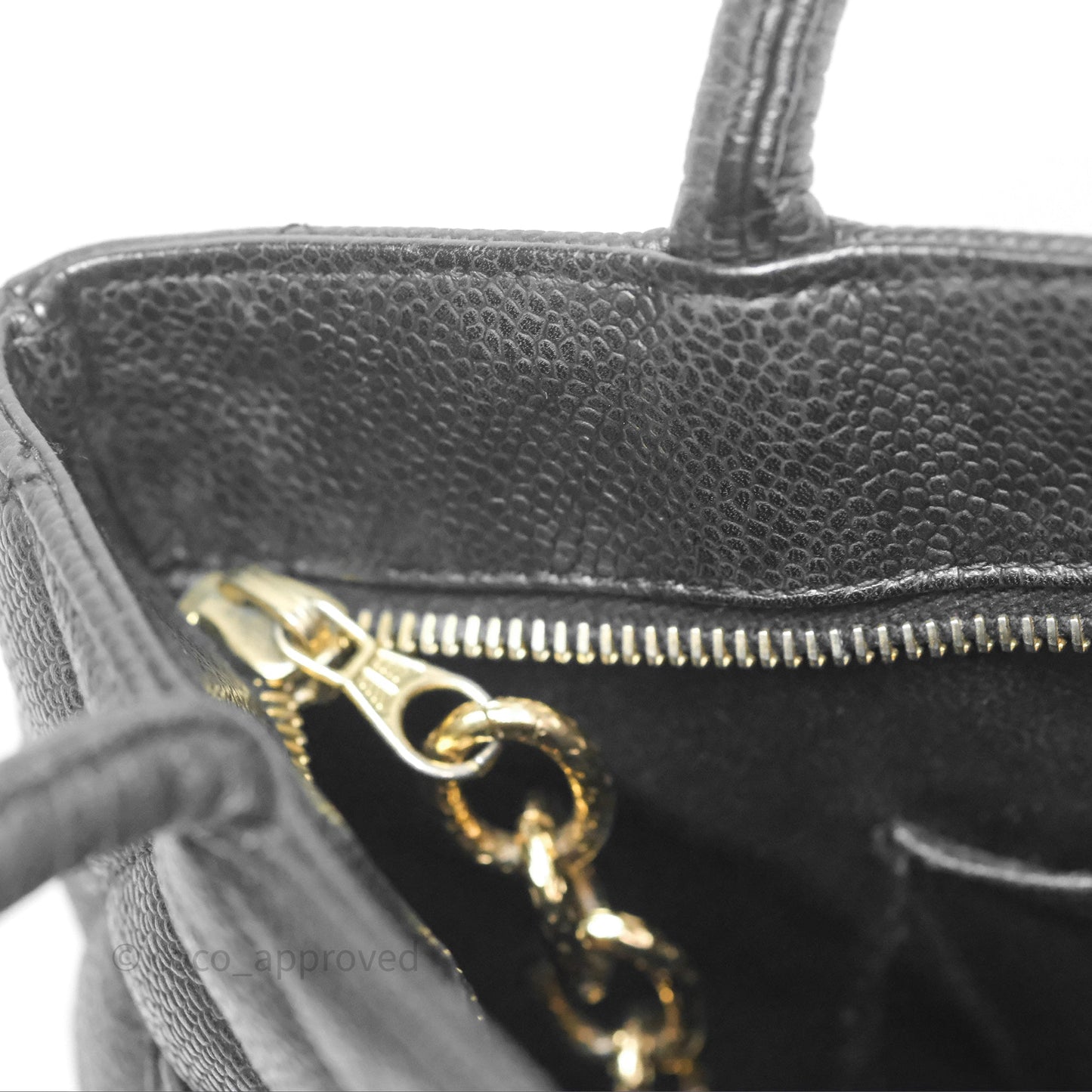 Chanel Vintage Medallion CC Black Caviar Tote Bag Gold Hardware