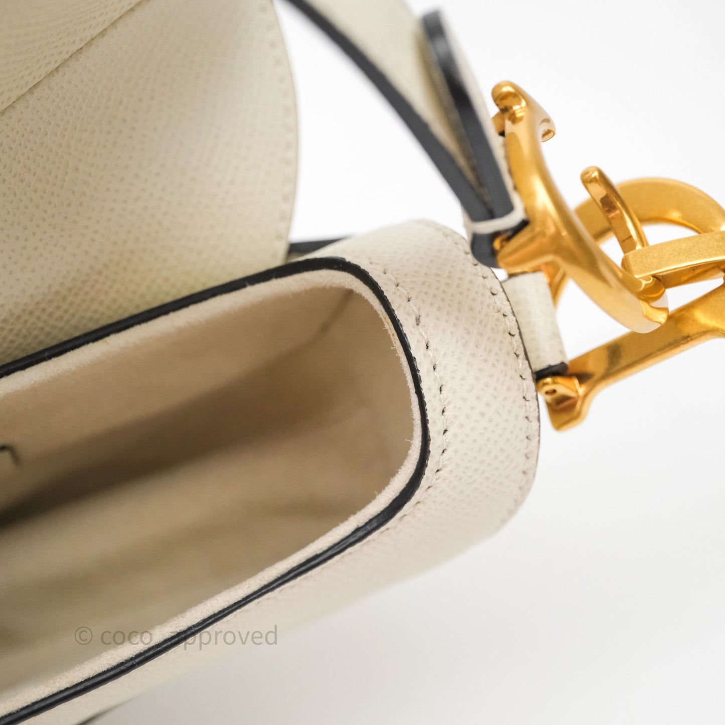 Christian Dior Mini Saddle Bag White Grained Calfskin Gold Hardware