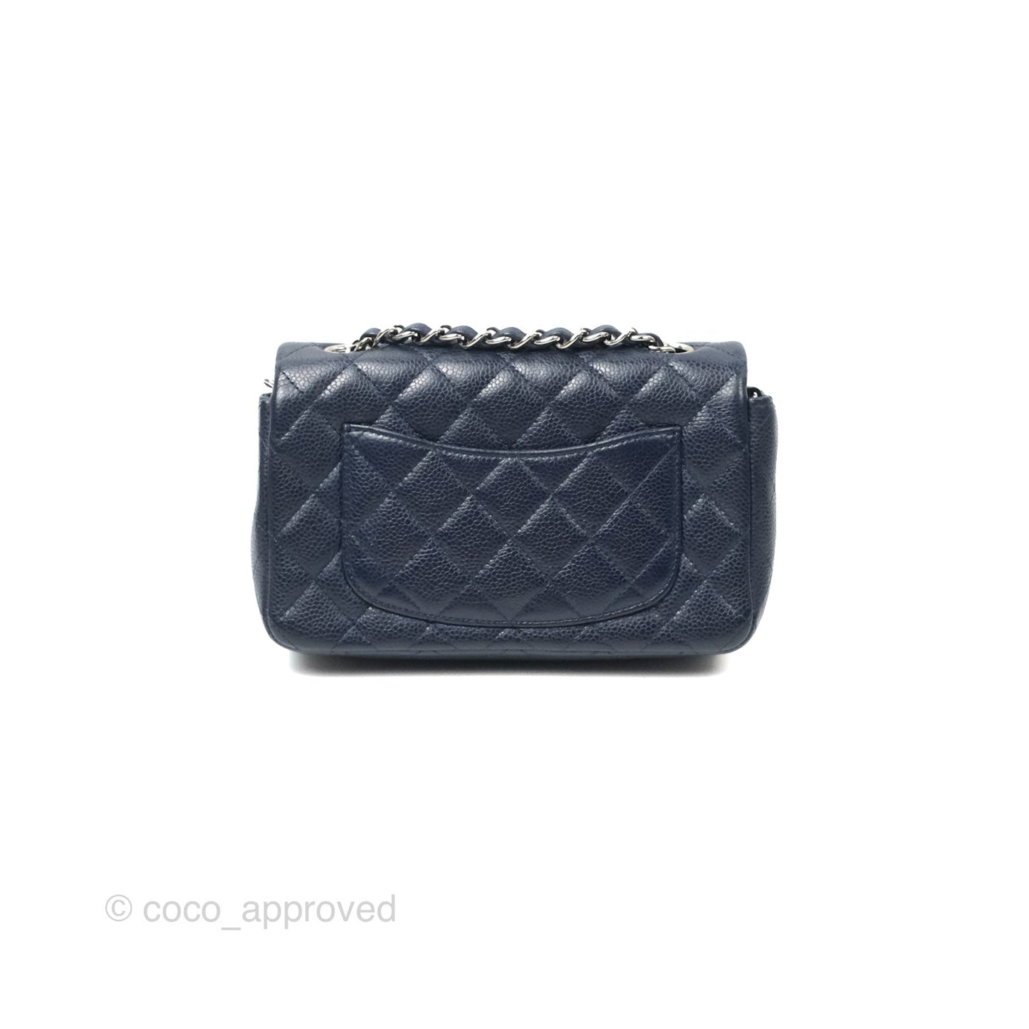 Chanel Quilted Mini Rectangular Flap Navy Caviar Silver Hardware