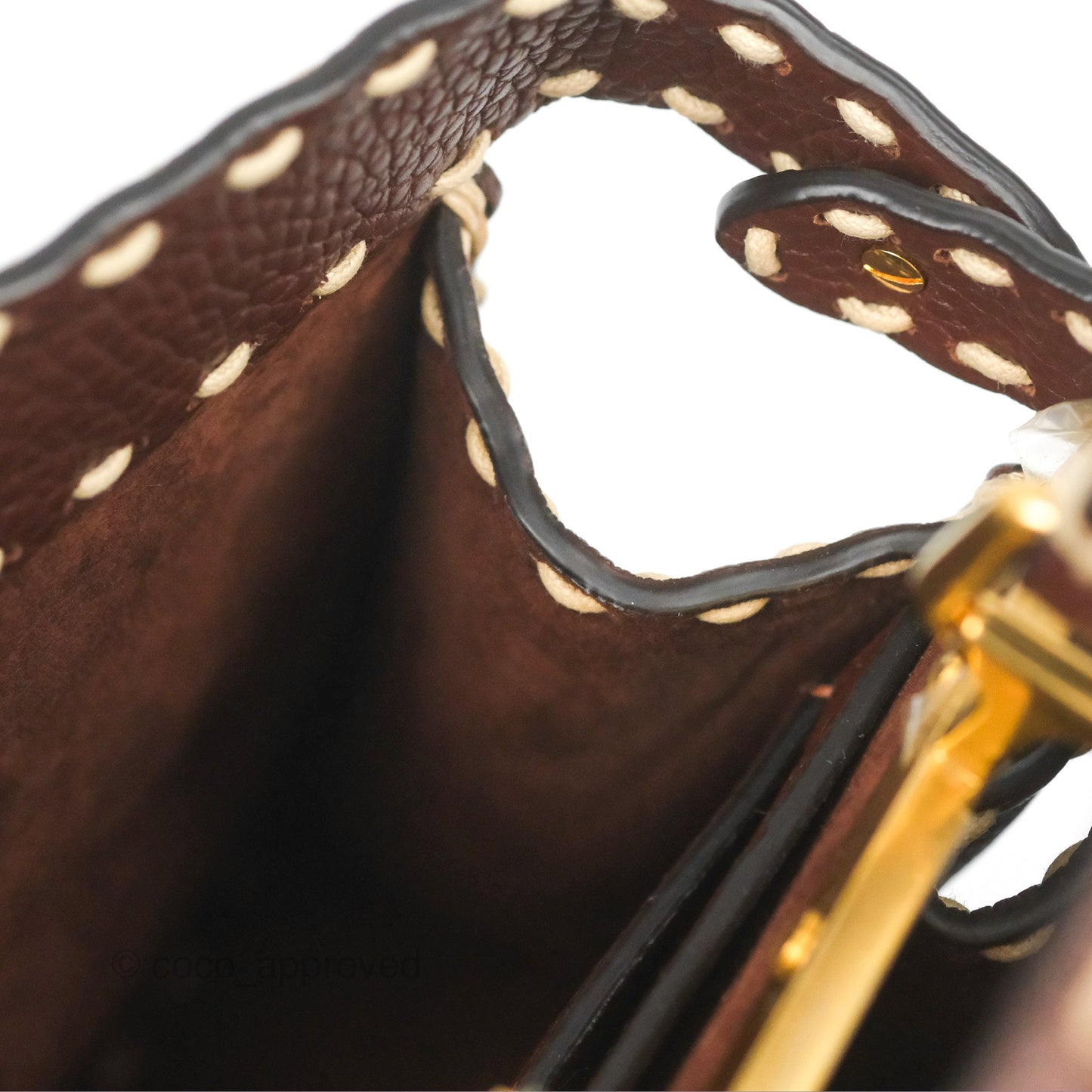 Fendi Peekaboo Iseeu Contrast Stitch Brick Brown Grained Leather Gold Hardware