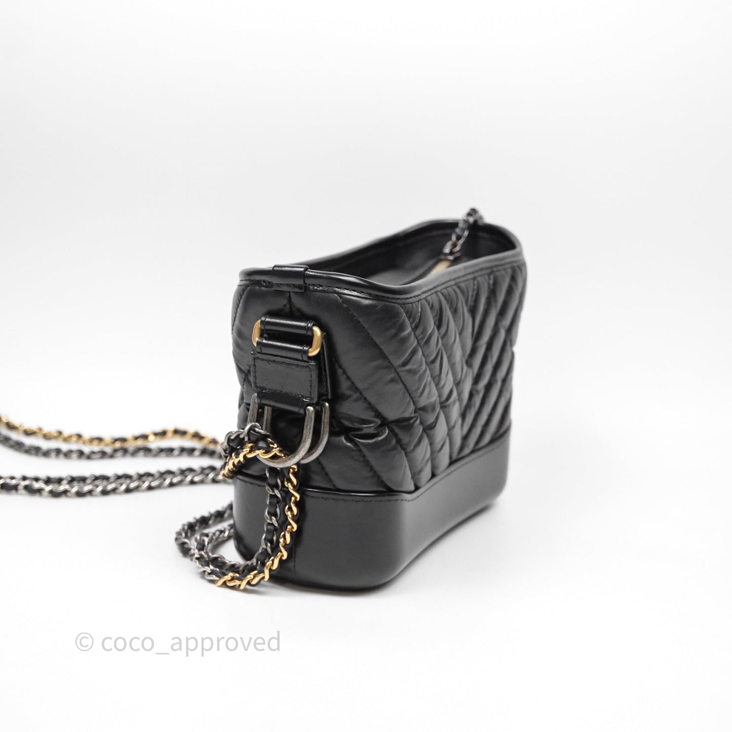 Chanel Small Gabrielle Hobo Chevron Black Aged Calfskin