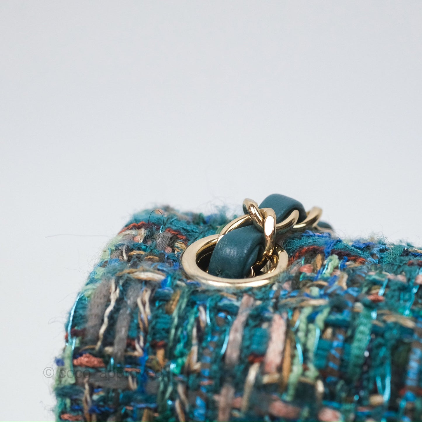 Chanel Mini Rectangular Flap Teal Tweed Gold Hardware