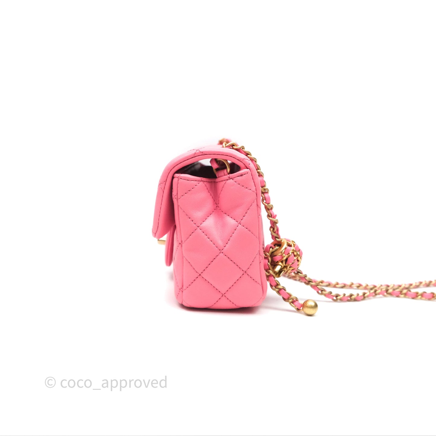 Chanel Mini Rectangular Pearl Crush Quilted Pink Lambskin Aged Gold Hardware