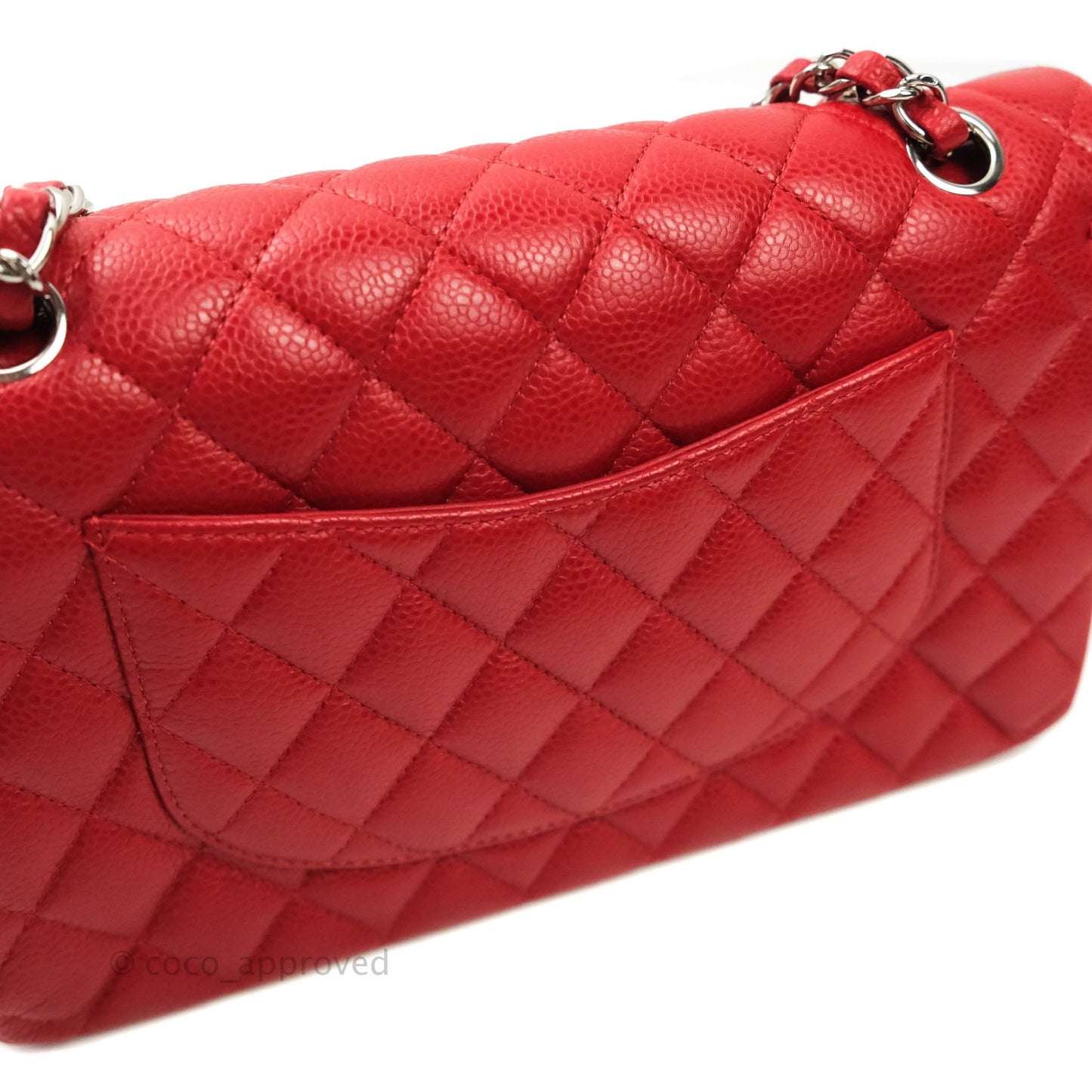 Chanel Classic M/L Medium Double Flap Red Caviar Silver Hardware