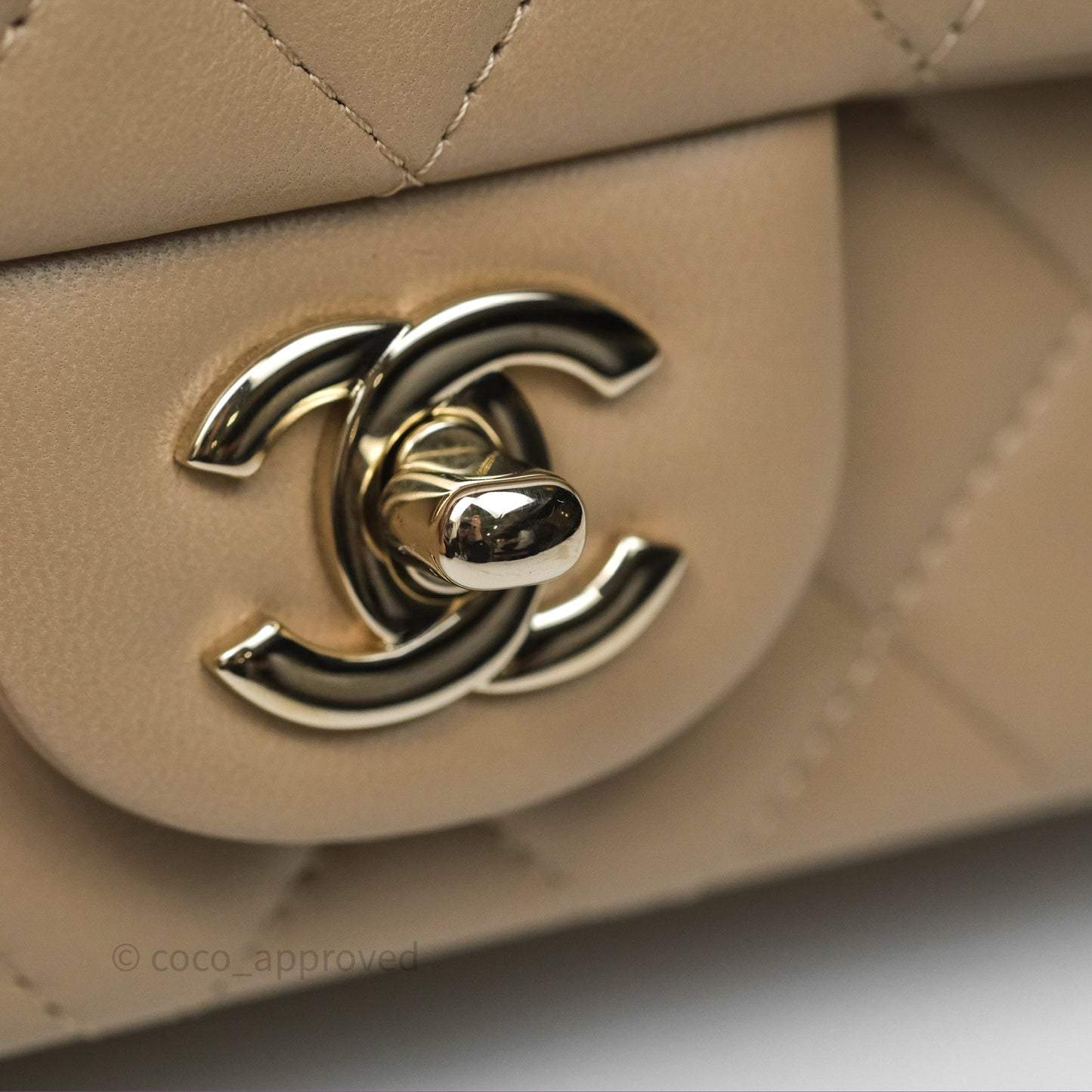 Chanel Quilted Mini Rectangular Flap Beige Lambskin Gold Hardware