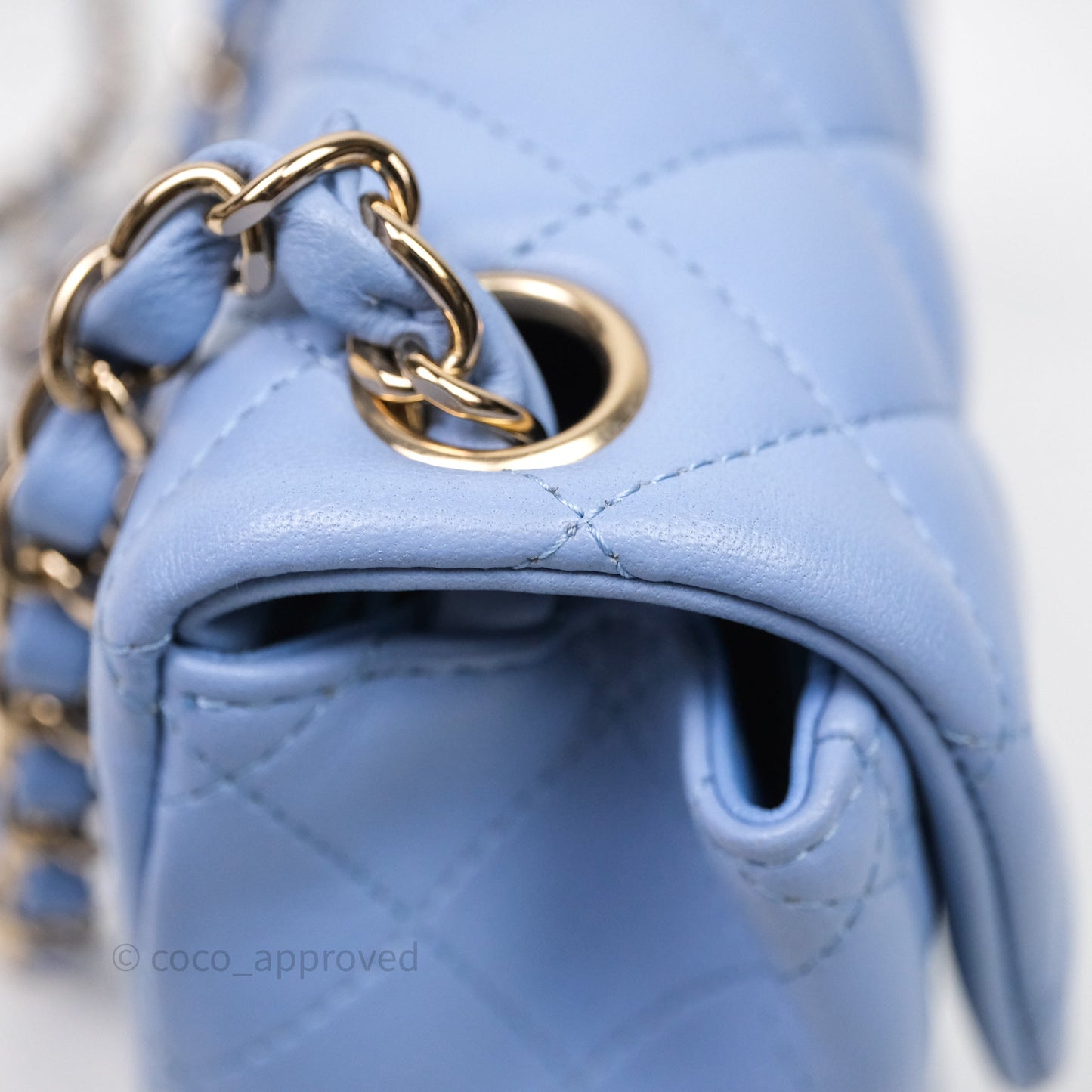 Chanel Mini Square Quilted Sky Blue Lambskin Gold Hardware