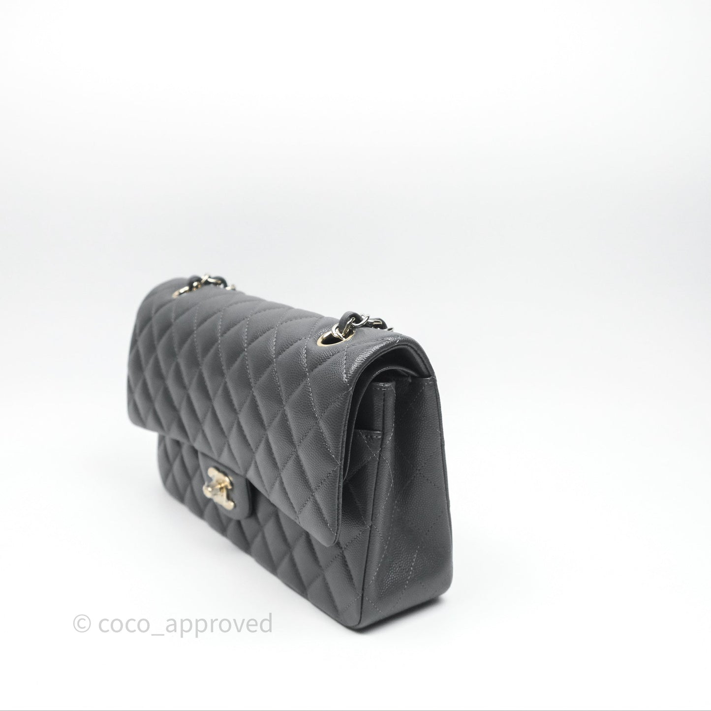 Chanel Classic M/L Medium Flap Quilted Dark Grey Caviar Gold Hardware