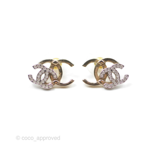 Chanel Double Crystal CC Earrings Silver & Gold Tone 21A