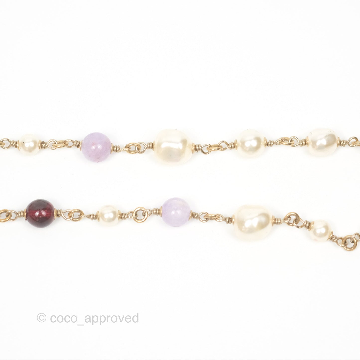 Chanel CC Pearl GemStone Long Necklace Gold Tone 17A