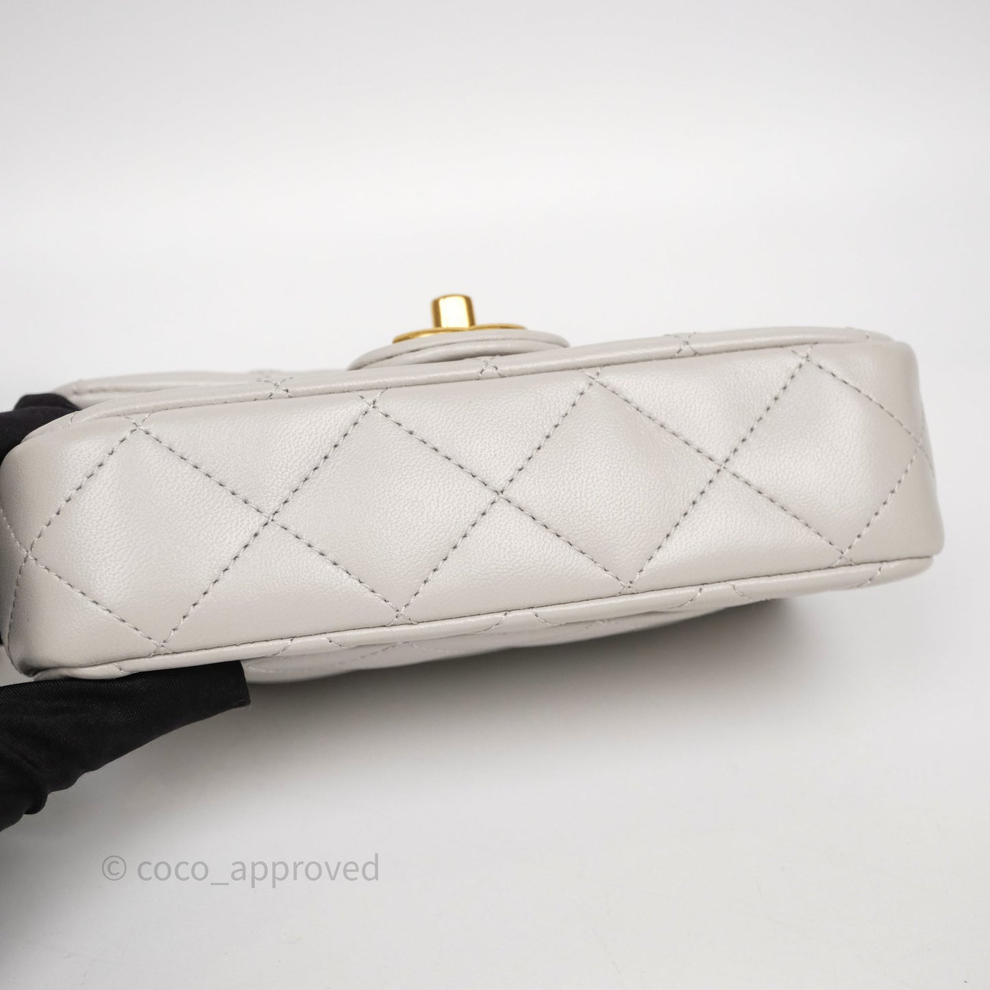 Chanel Heart Crush Mini Flap Bag Light Grey Lambskin Aged Gold Hardware 24P