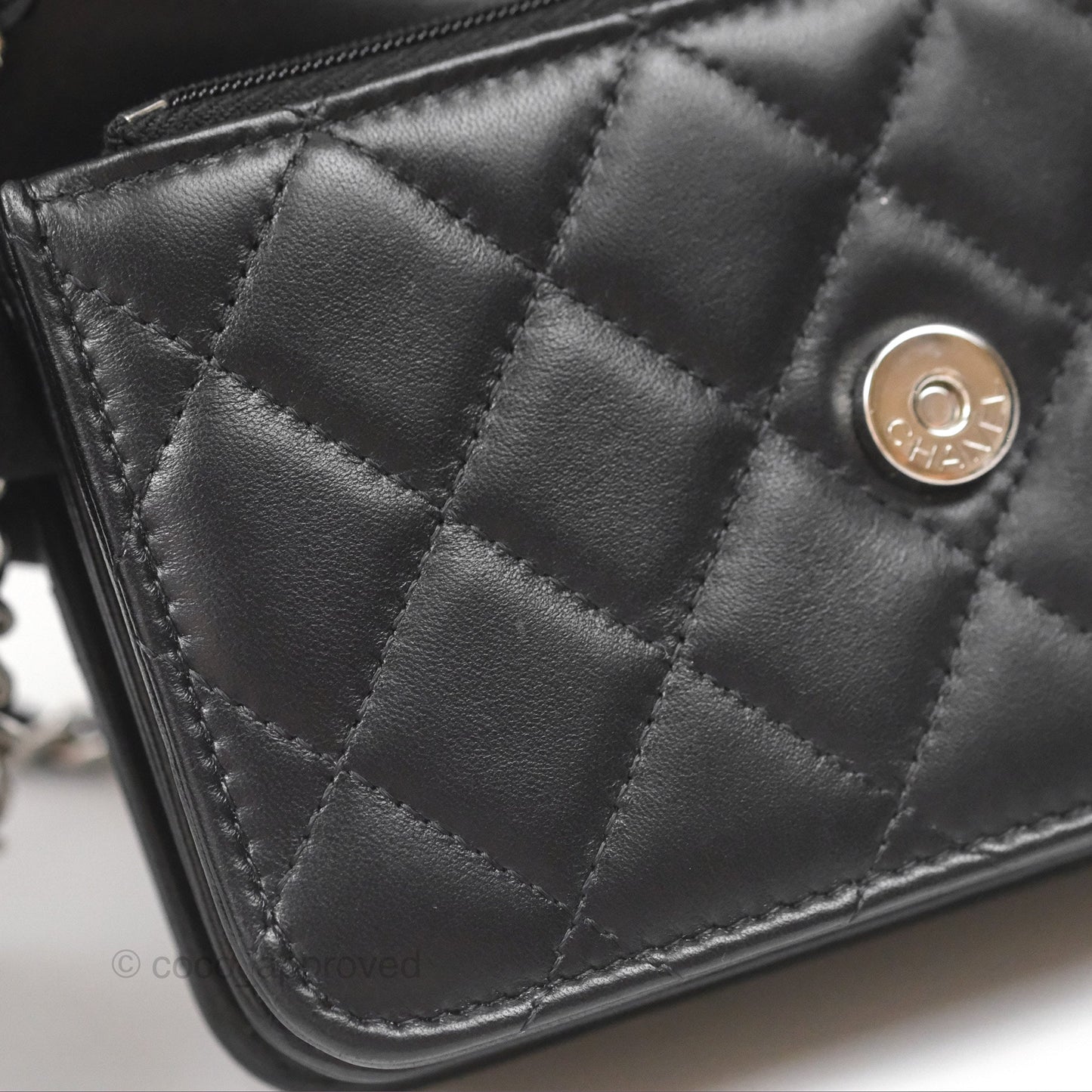 Chanel Quilted Mini Wallet on Chain WOC Black Lambskin Silver Hardware
