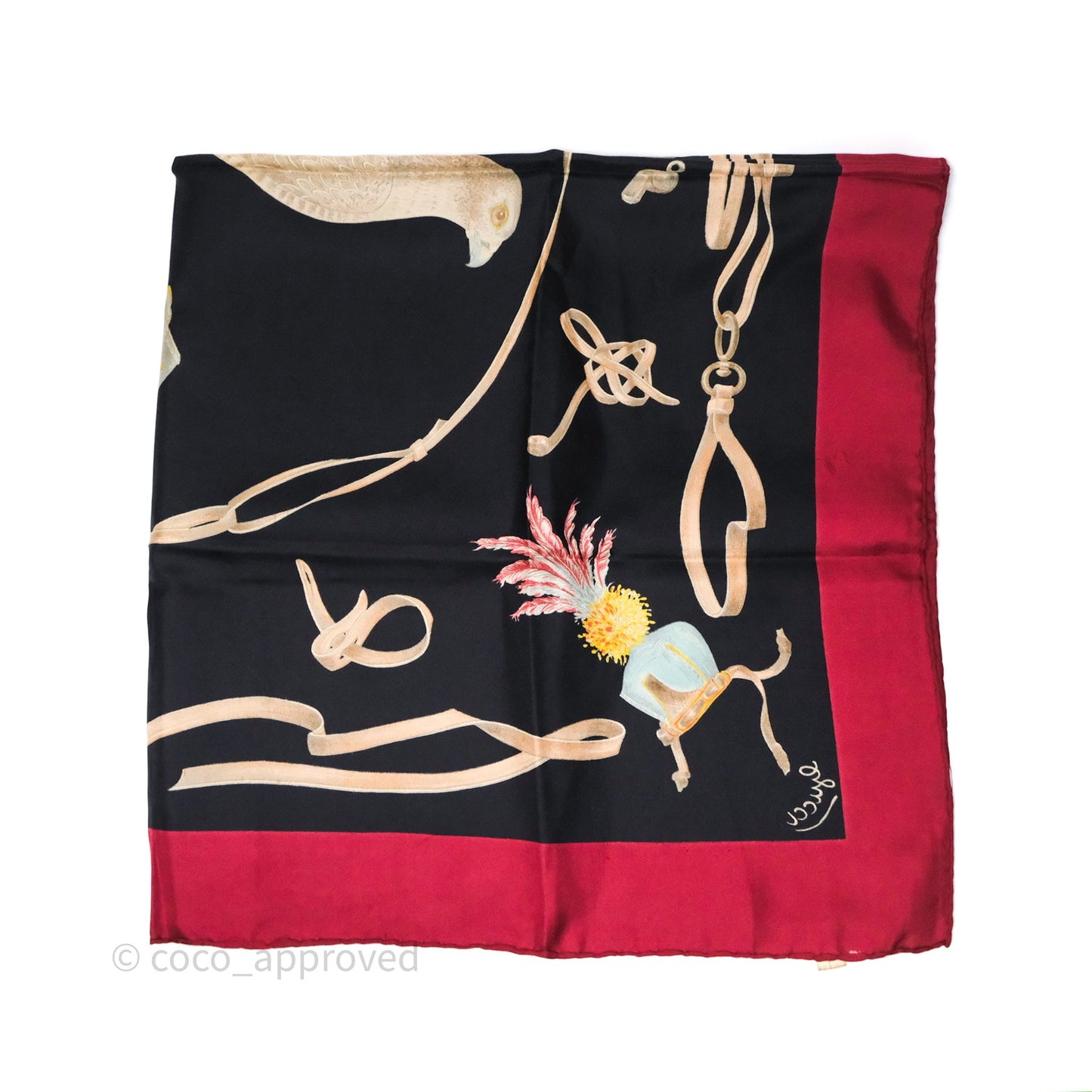 Gucci Bird Printed Scarf Seta Dark Red