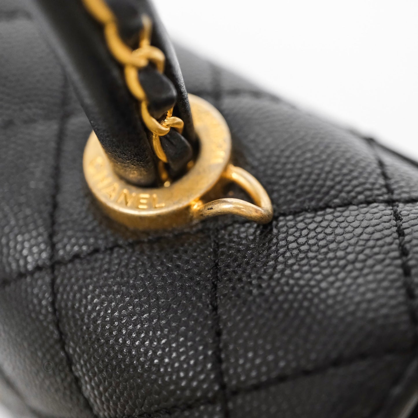 Chanel Small Coco Handle Black Caviar Aged Gold Hardware Braided Handle