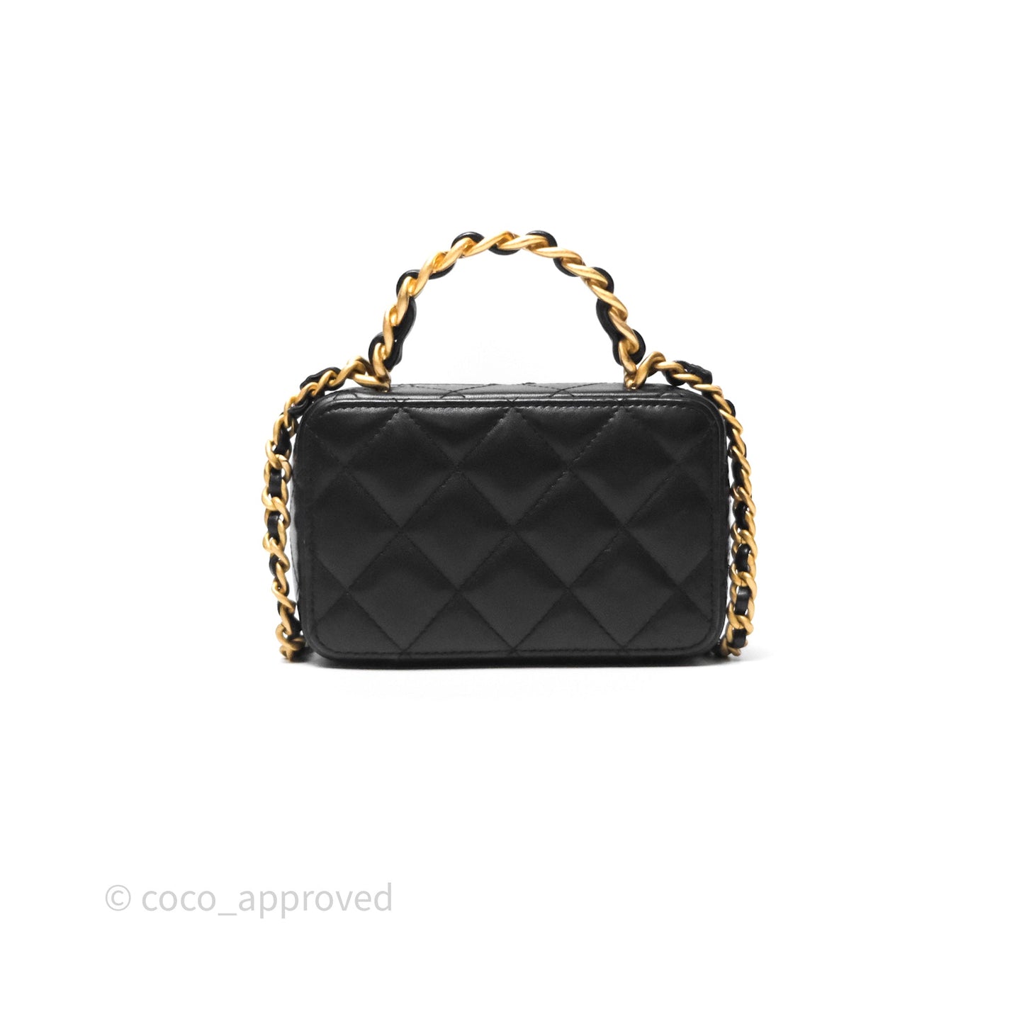 Chanel Top Handle Vanity Case Black Lambskin Aged Gold Hardware 22A