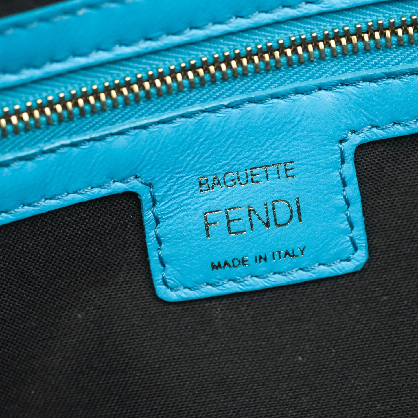 Fendi Medium Baguette Bag Blue Calfskin Gold Hardware
