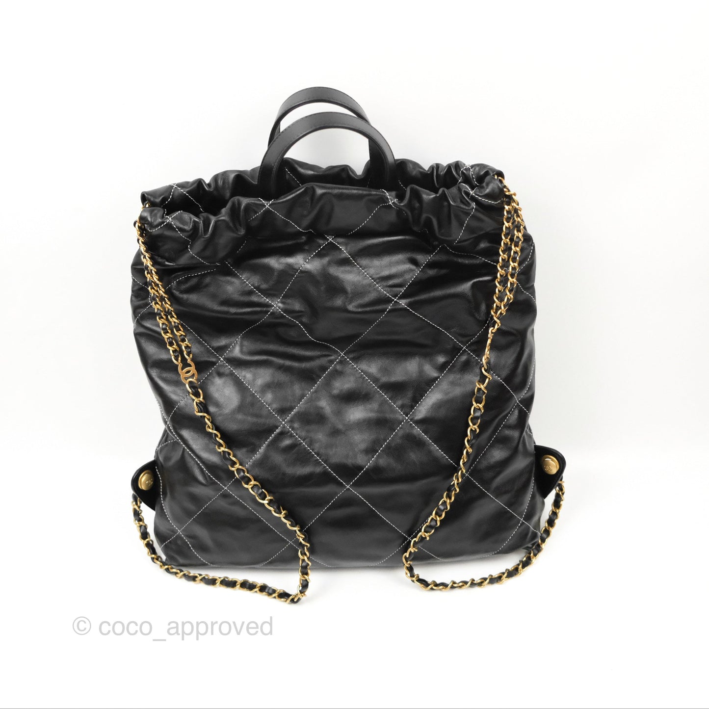 Chanel 22 Medium Shiny Calfskin Quilted Backpack Black