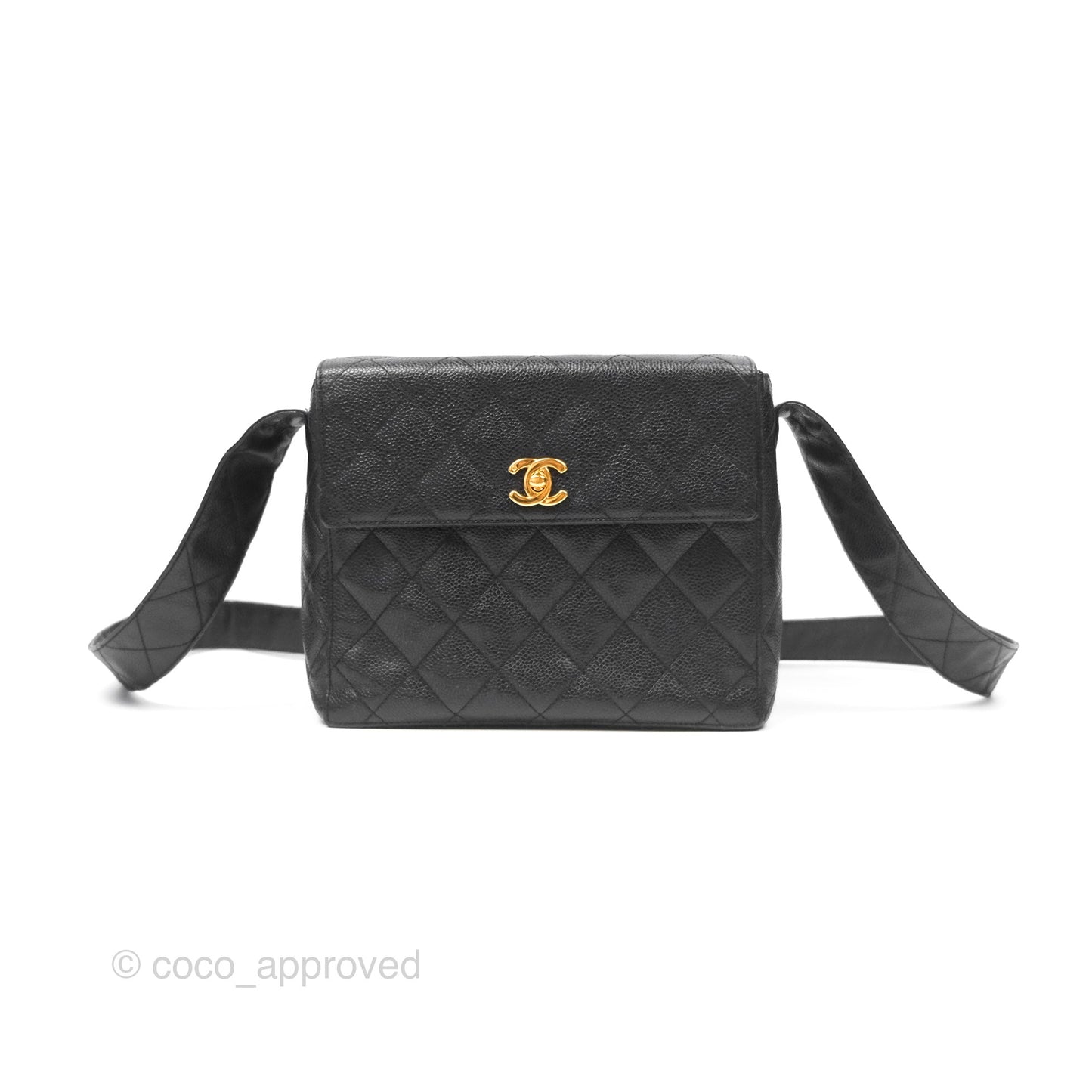 Chanel Vintage Quilted Shoulder Bag Black Caviar 24K Gold Hardware