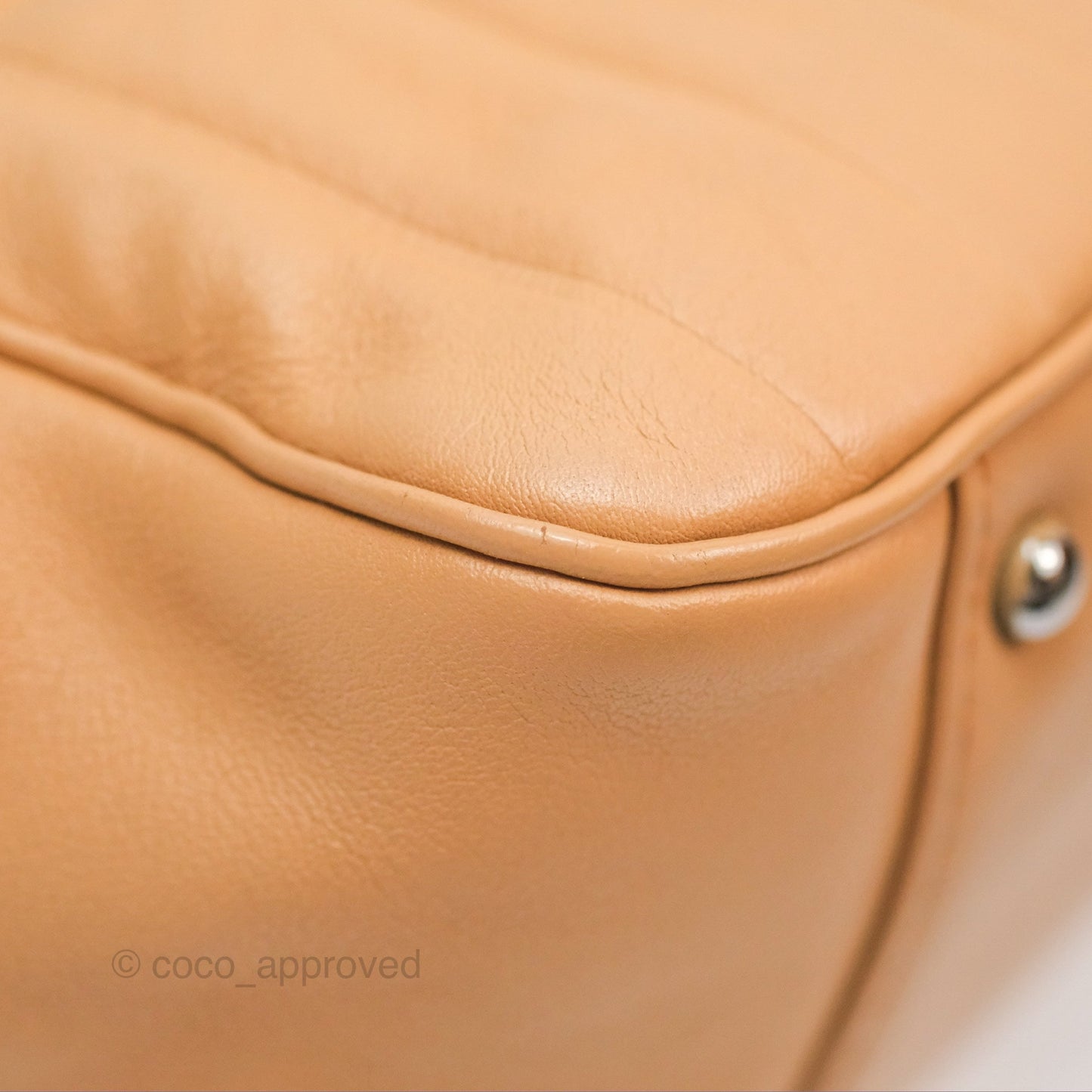 Chanel Vertical Quilted Lax East West Shoulder Bag Beige Calfskin