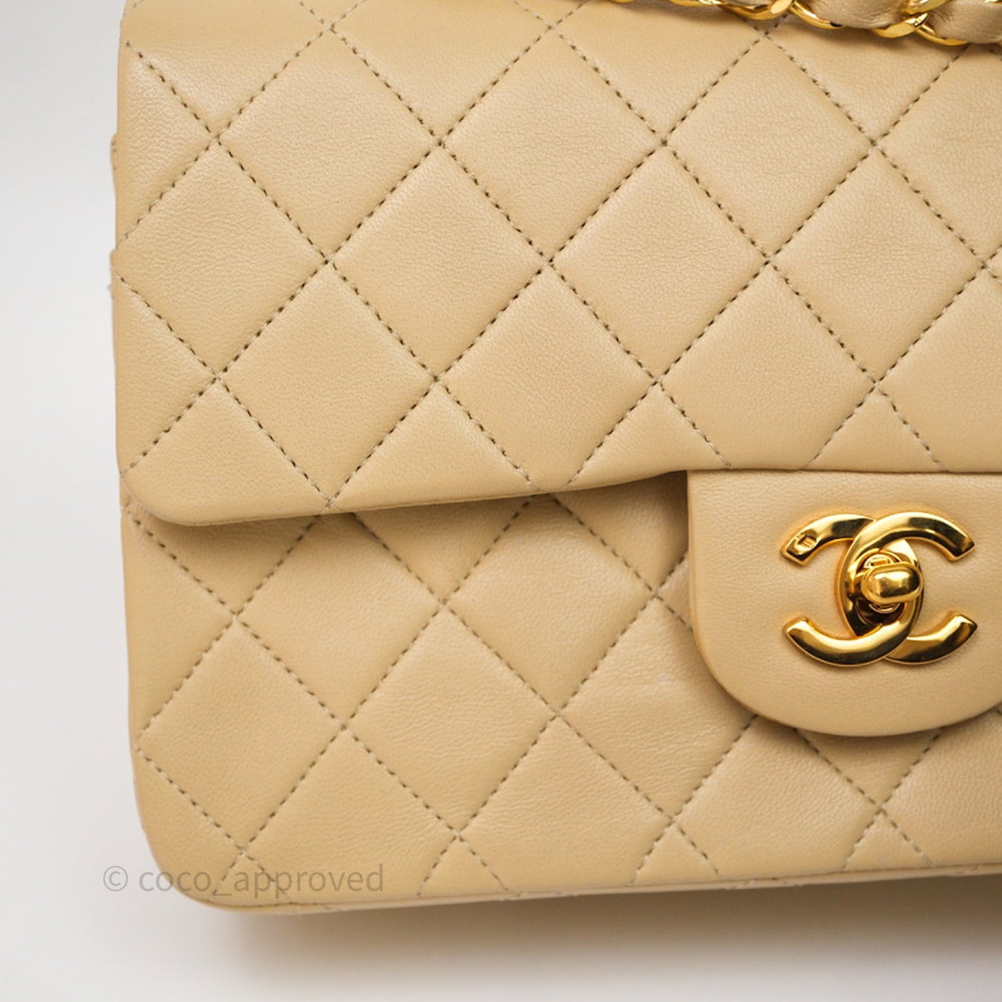 Chanel Vintage Small Classic Flap Beige Lambskin 24K Gold Hardware
