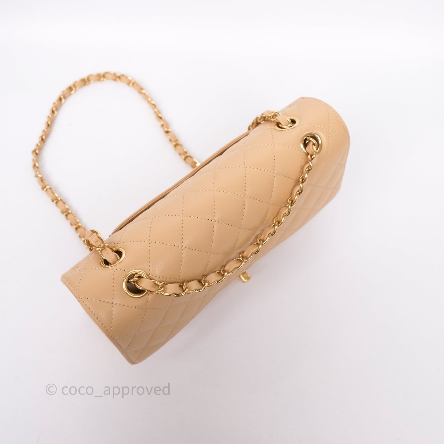 Chanel Classic M/L Medium Flap Quilted Beige Caviar Gold Hardware