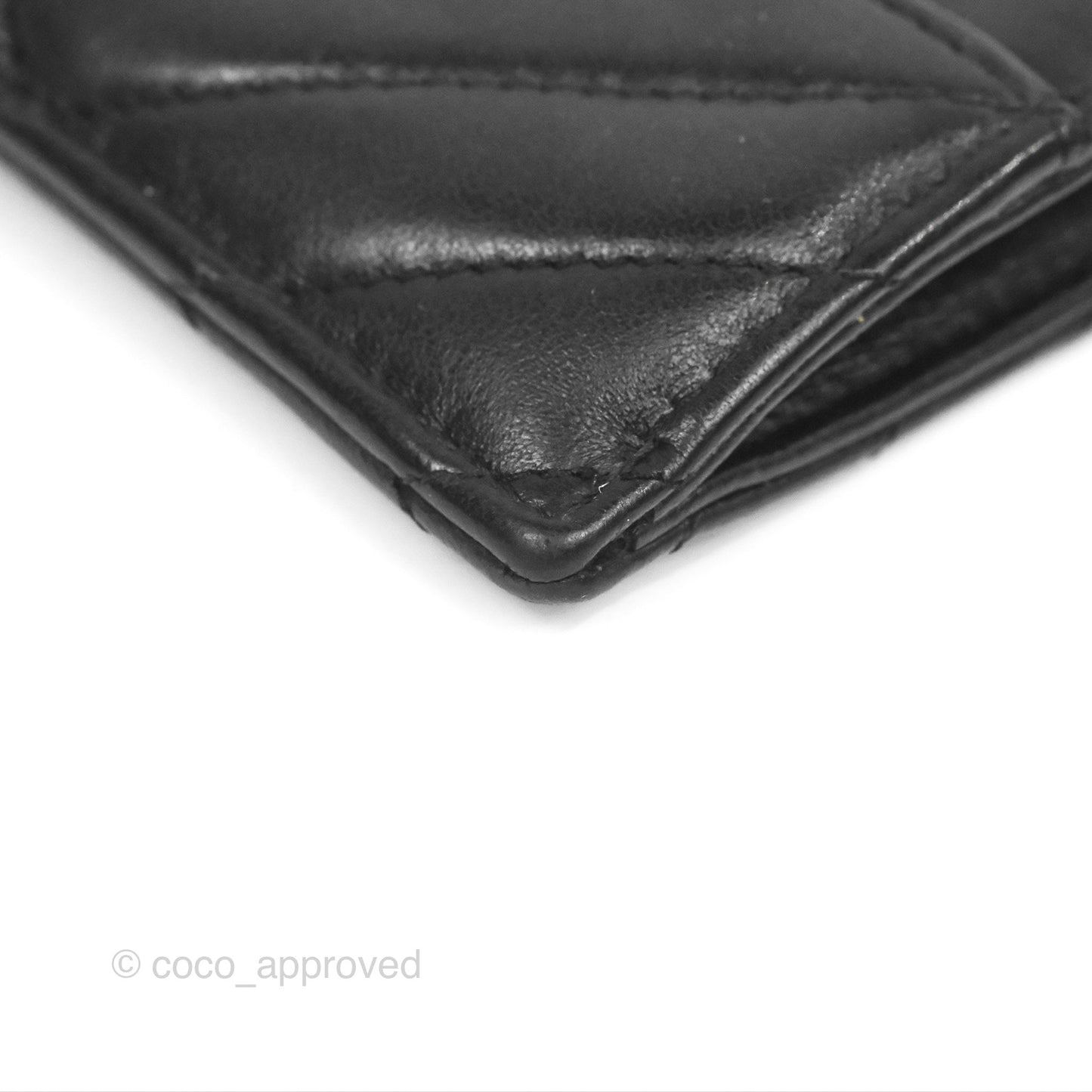 Chanel Chevron CC Zipped Card Holder Black Lambskin Silver Hardware