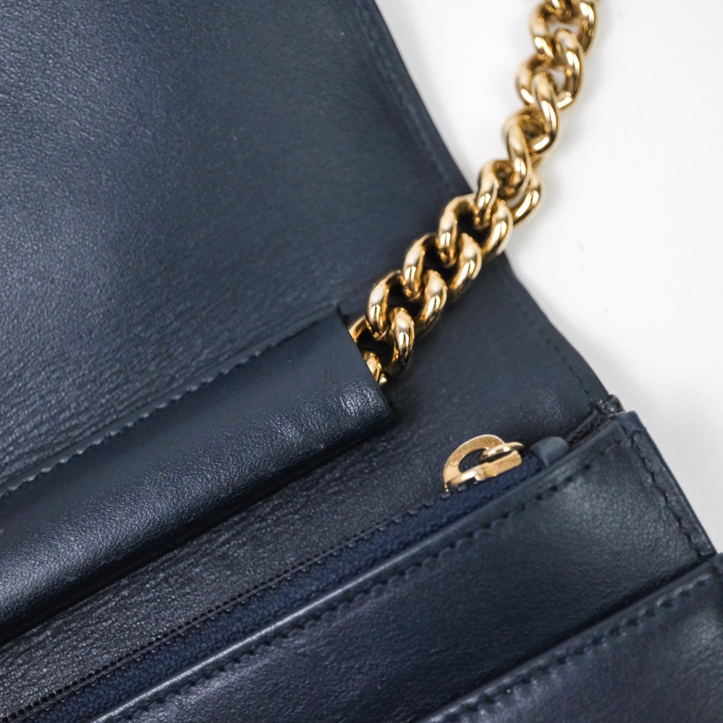 Chanel Boy Wallet on Chain Navy Caviar Light Gold Hardware