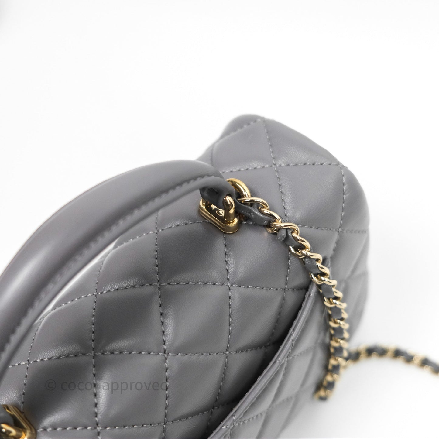 Chanel Top Handle Mini Rectangular Flap Grey Lambskin Gold Hardware