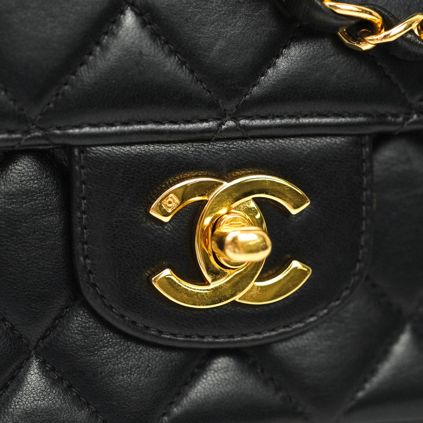 Chanel Vintage Small Flap Bag Black Lambskin 24K Gold Hardware