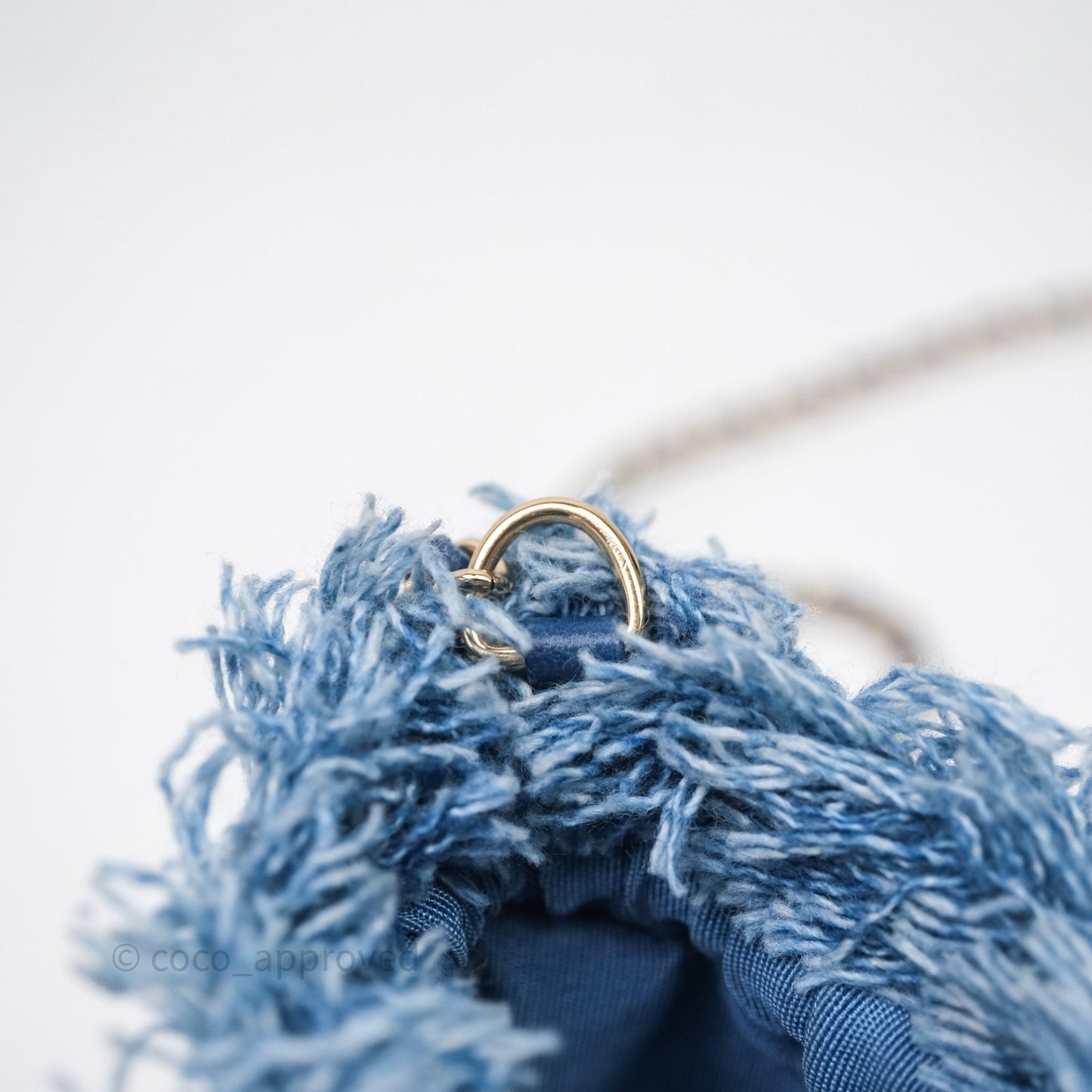 Chanel Mood Denim Mini Bucket Bag with Chain Blue Gold Hardware