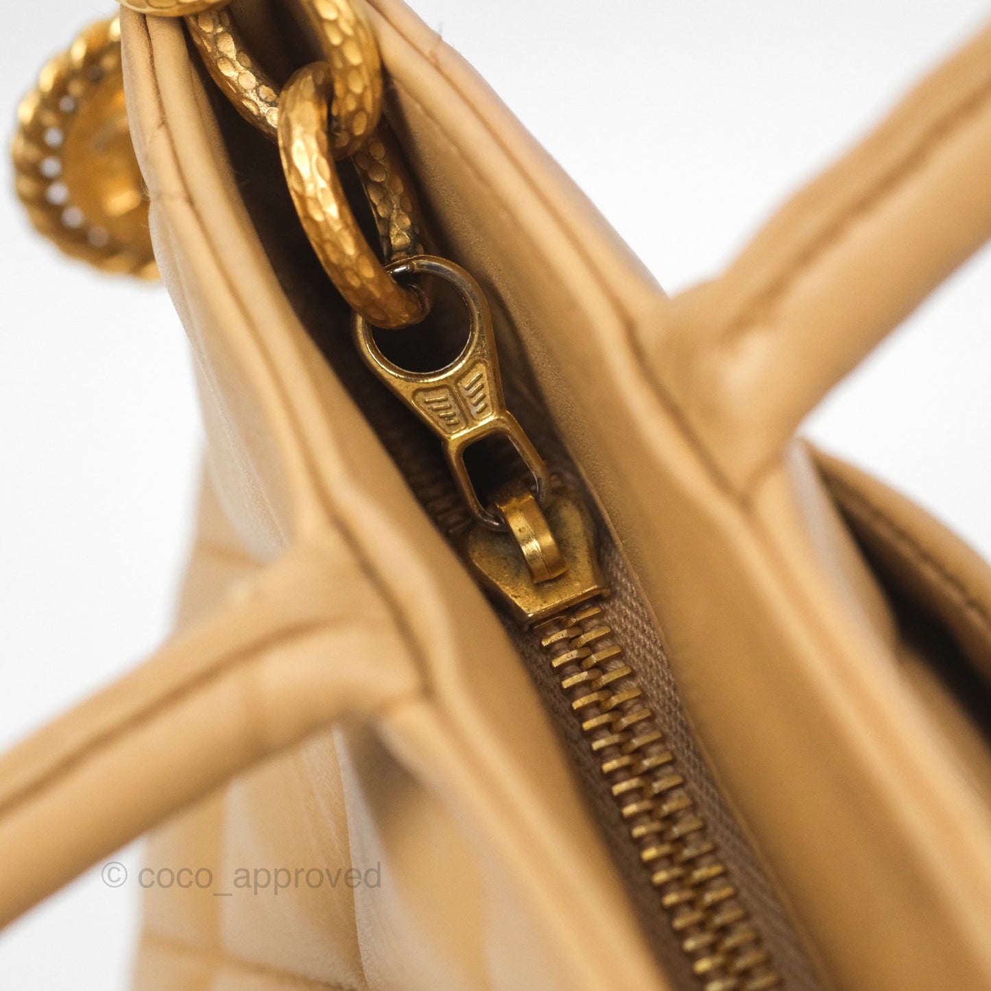 Chanel Vintage Medallion CC Beige Lambskin Tote Bag Gold Hardware