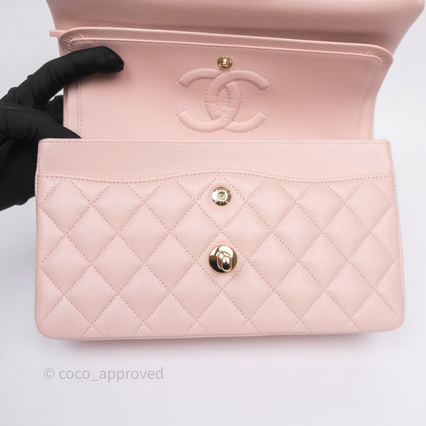 Chanel Small Classic Flap Quilted Light Pink Caviar Gold Hardware