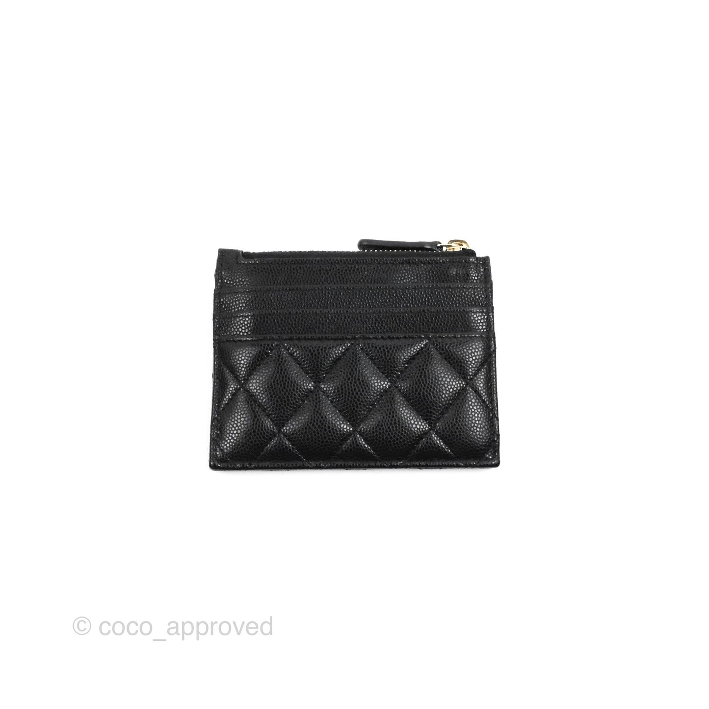 Chanel Quilted CC Zipped Card Holder Caviar Black Gold Hardware