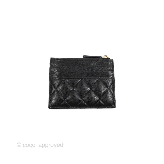 Chanel Quilted CC Zipped Card Holder Caviar Black Gold Hardware