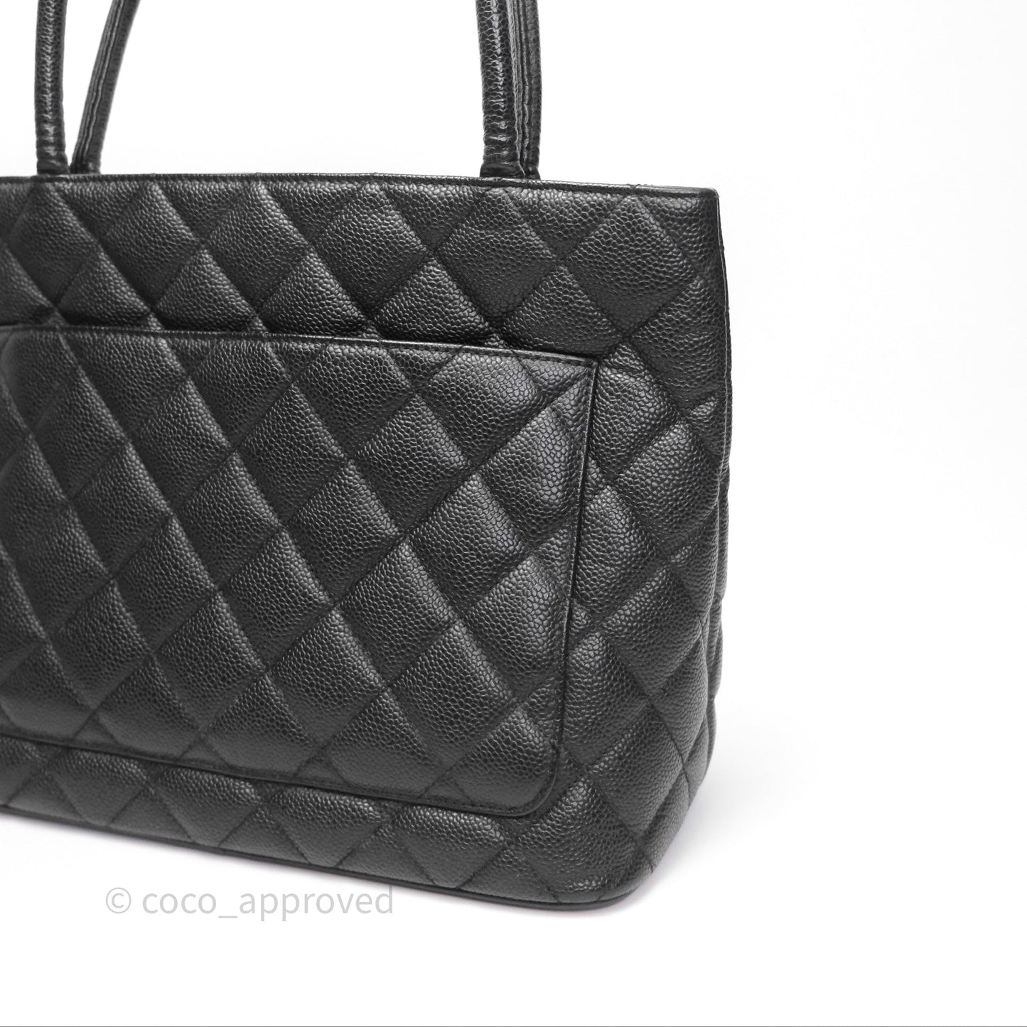 Chanel Vintage Medallion CC Black Caviar Tote Bag Gold Hardware