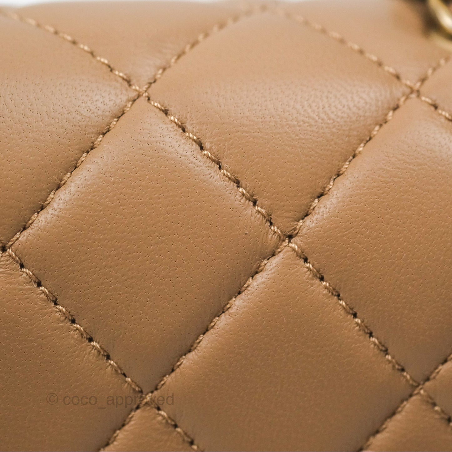 Chanel Mini Rectangular Pearl Crush Quilted Beige Lambskin Aged Gold Hardware