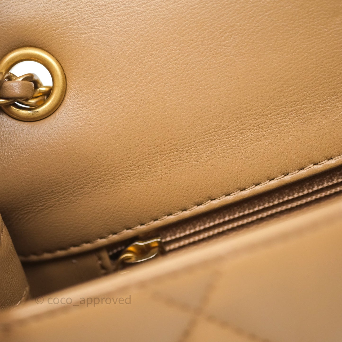 Chanel Mini Flap Bag With Heart CC Charm Dark Beige Lambskin Aged Gold Hardware