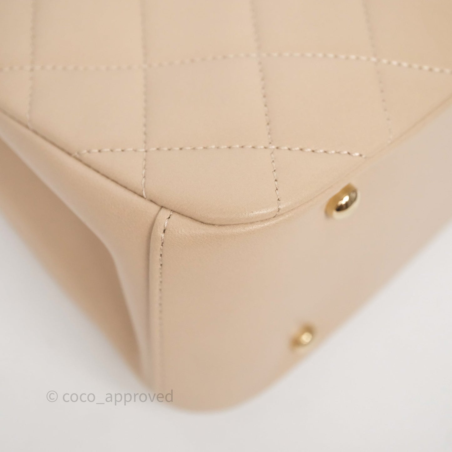 Chanel Quilted Top Handle Carry Chic Bag Beige Lambskin Gold Hardware