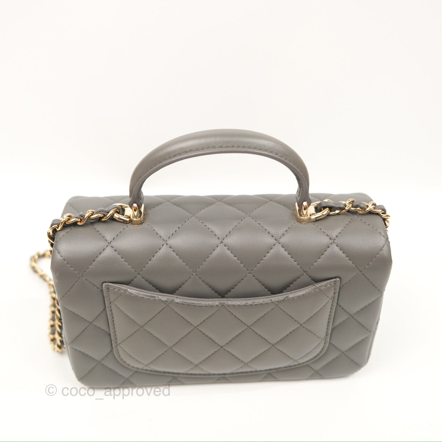 Chanel Top Handle Mini Rectangular Flap Bag Grey Lambskin Gold Hardware