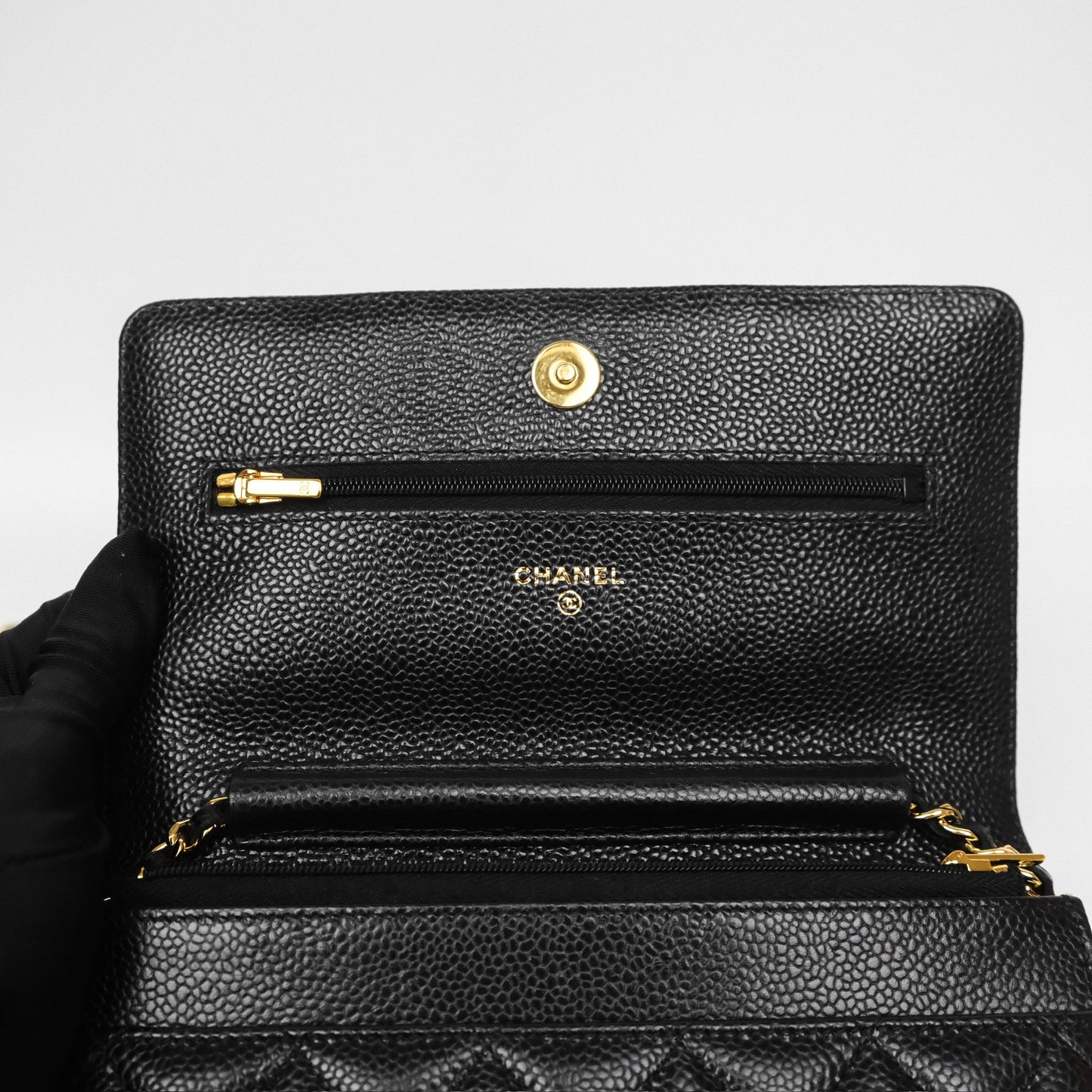Chanel Classic Wallet On Chain WOC Quilted  Black Caviar Gold Hardware