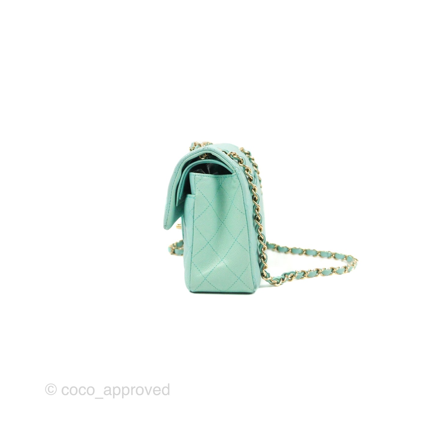 Chanel Small Classic Quilted Flap Tiffany Blue Caviar Gold Hardware 20C