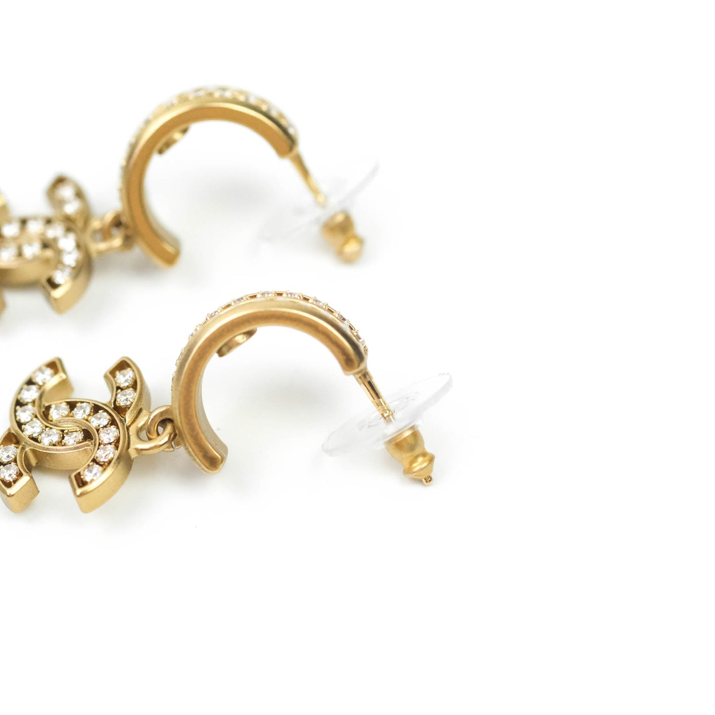 Chanel CC Crystal Pearl Hoop Earrings Gold Tone 21C