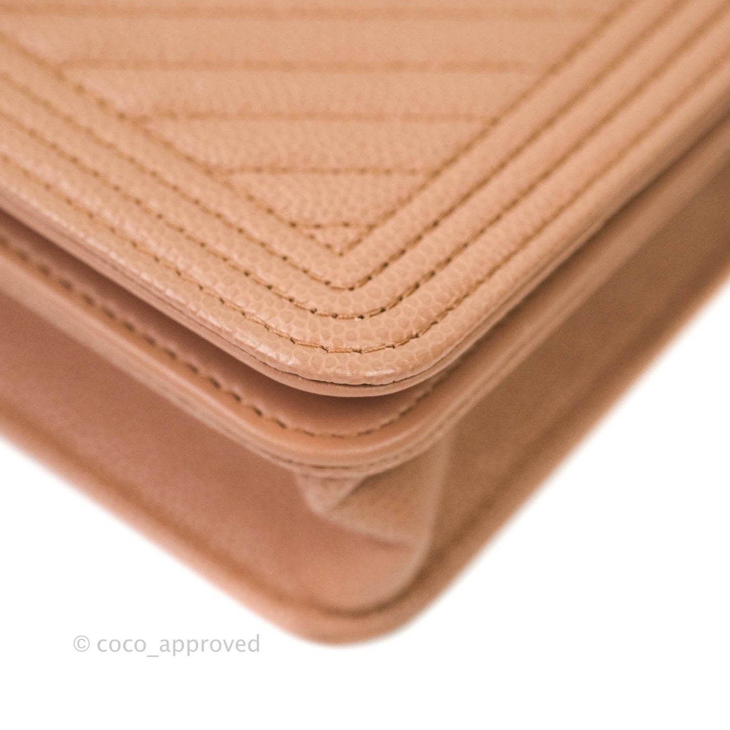 Chanel Chevron Boy Wallet on Chain WOC Dark Beige Caviar Antique Gold Hardware